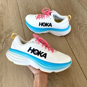 NEW HOKA Bondi 8 Running Shoes Sneakers Size 8 - White Pink Blue